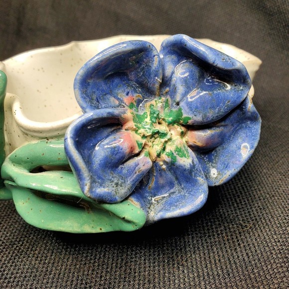 Glazed Stoneware Bowl Studio Art Pottery Artist Signed OOAK Blue Green 6.5x3.5" - Picture 7 of 12